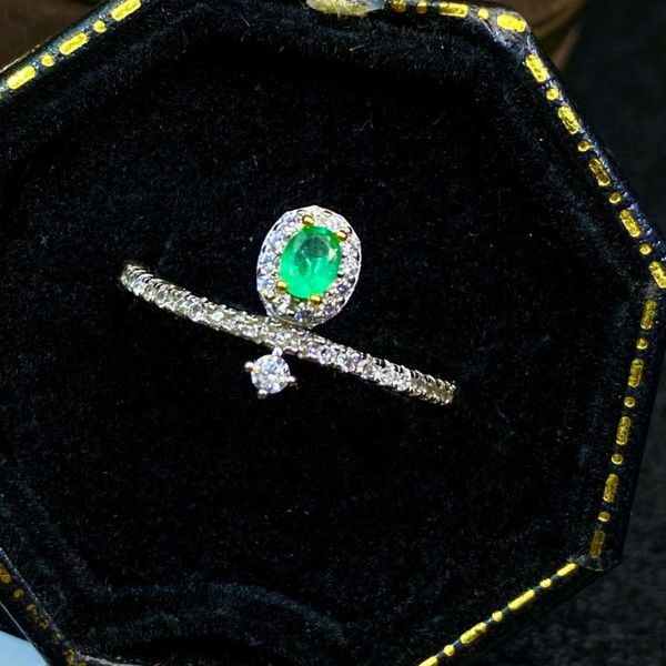 

cluster rings shilovem 925 sterling silver real natural emerald fine jewelry women trendy wedding open wholesale 3*4mm jcj0304896agml, Golden;silver