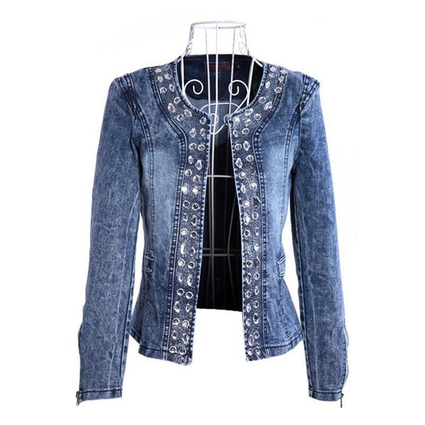 

2021 arrival spring antumn denim jackets vintage diamonds casual coat women's jacket for outerwear jeans, Black;brown