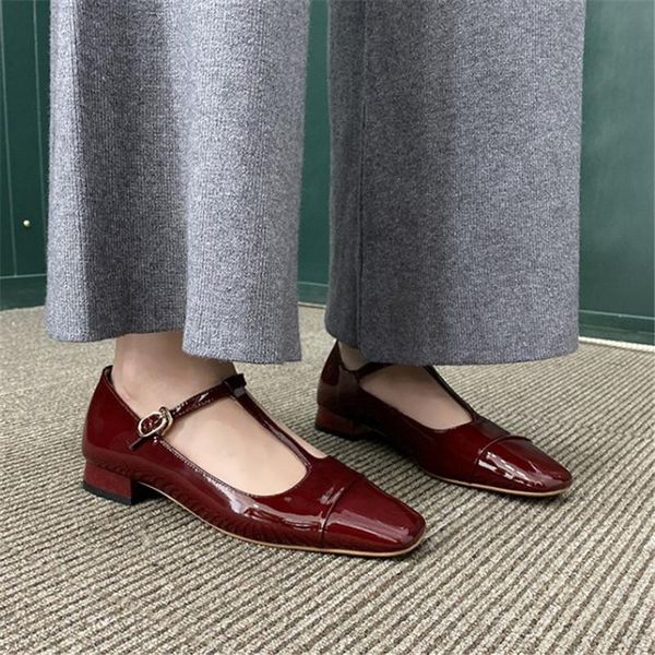 

spring brand women genuine patent leather t tied mary janes shoes ladies pumps vintage colleiate footwear sweet dress, Black