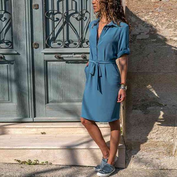 

women autumn mid dress solid long sleeve turn down collor high waist fashion casual slim bandage ladies dress, Black;gray