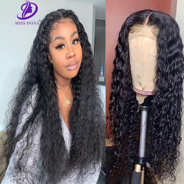 

lace wigs miss dona deep curly front wig human hair for black women wave 13x4 glueless frontal prelucked hairline, Black;brown