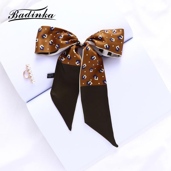 

scarves badinka 2021 designer vintage silk scrunchie headbands scarf for women long skinny hairband scarfs girl hair accessoires, Blue;gray