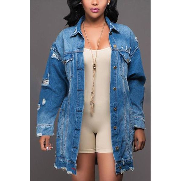 

women's jackets autumn winter women hole denim jacket 2021 harajuku boyfriend wind jean loose long sleeve female coats large size, Black;brown