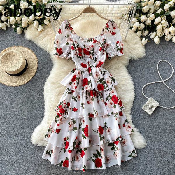 

summer dress age reduction vestidos women's square neck slim sweet floral lotus leaf midi dress 210715, Black;gray
