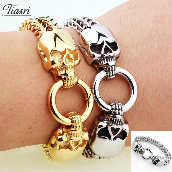 

tiasri curb cuban link chain gothic bracelet for men animal elements design jewelry accessories stainless steel friends gift, Black