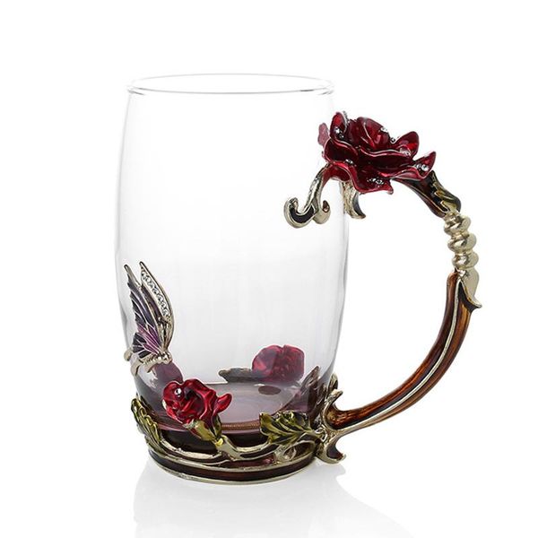 

cups & saucers enamel coffee tea cup mug 3d rose butterfly glass wedding gift nw