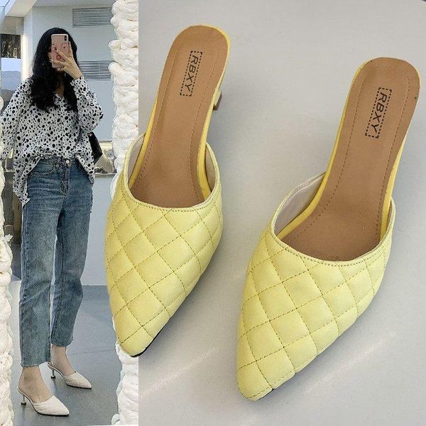 

xpay women low heel mules sandals fashion leather slipper pointed toe shallow slip on slides shoes zapatos mujer women shoes, Black