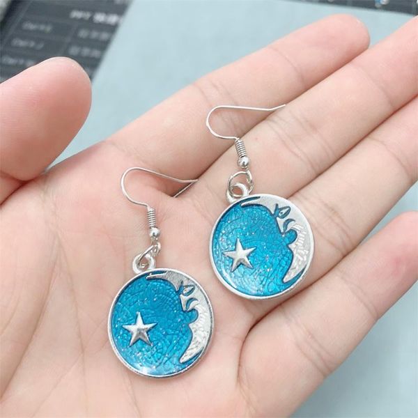 

dangle & chandelier korean ladies' blue star sky asymmetric earrings drop charming moon unusual fashion accessories, Silver