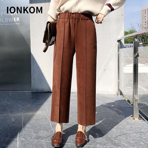 

women's pants & capris ionkom elastic high waist palazzo pant office lady elegant wide leg trouser autumn women loose casual plain, Black;white