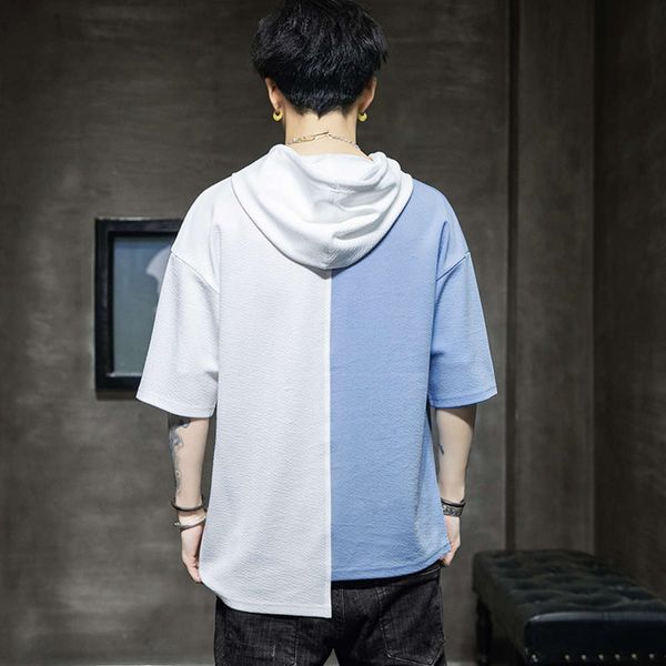 

summer short sleeve sweater men's trendy brand youth bottomed shirt round neck hooded half t-shirt for men, Black
