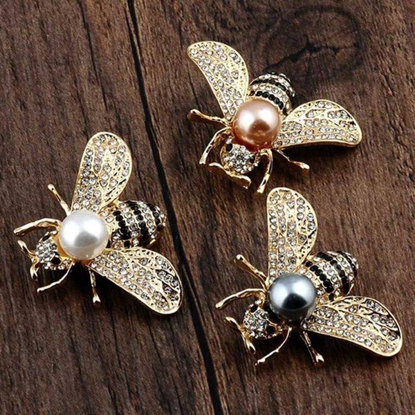 

pins, brooches cute bee pins brooch for women accessories gifts luxury crystal imitation pearl honey animal collar jewelry, Gray