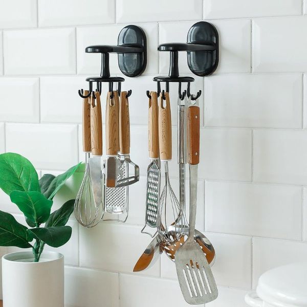 

degrees rotated kitchen hook wall-mounted punch-6 hooks multi-purpose spatula spoon ties bag home organizer & rails