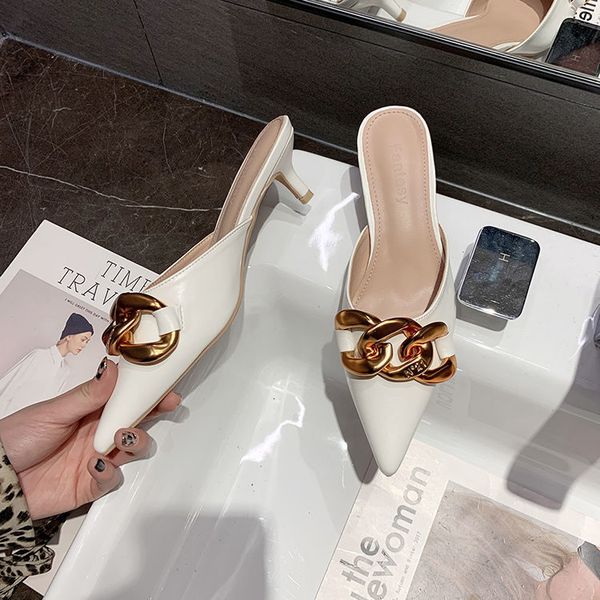 

luxury dress shoes pointed baotou half slippers #~ spring and summer trend korean buckle thin heel versatile high heel's, Black