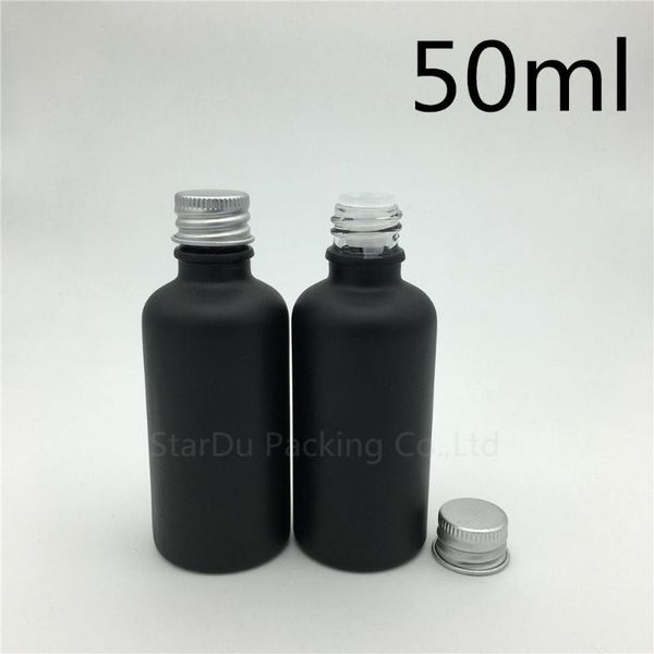 

200pcs 50ml black frosted glass bottle vials essential oil with screw cap perfume bottles storage & jars