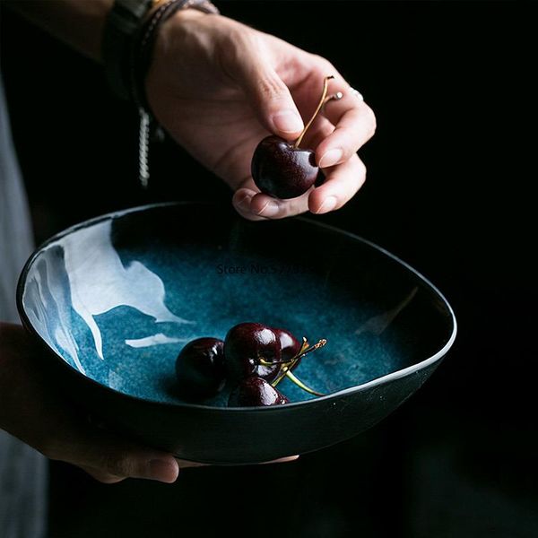 

creative large soup irregular noodle bowl ceramic fruit blue star view bowls