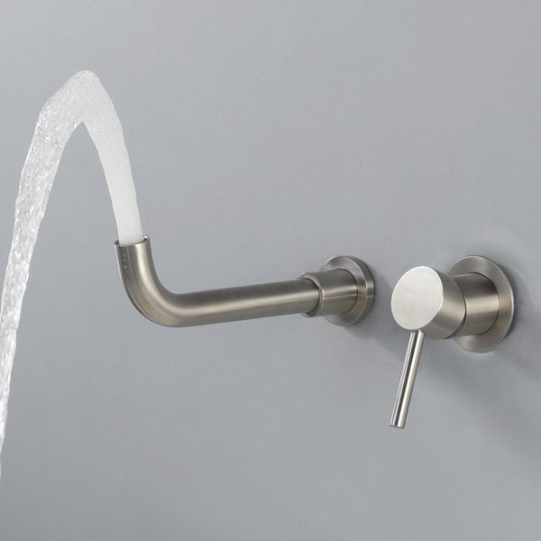 

stainless steel wall mounted basin faucet single handle mixer tap cold bathroom swivel spout bath mixers sink faucets
