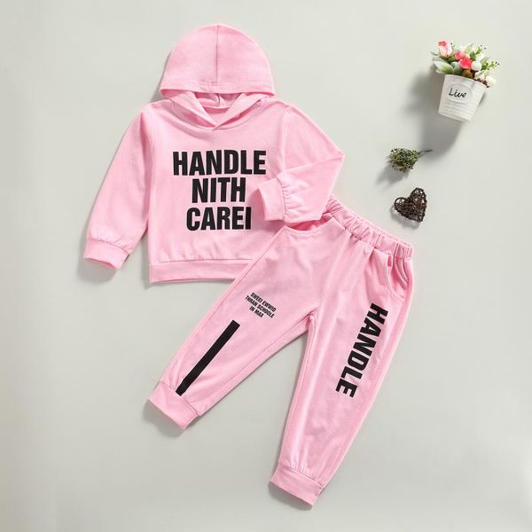 

clothing sets 2 pcs baby girls spring and autume letter print outfits casual long sleeve hoodie + trousers with slant pockets, White