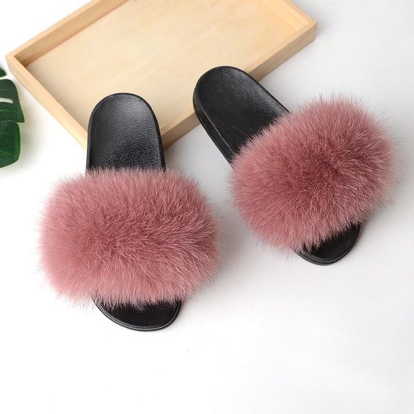 

slippers fur women home fluffy sliders comfort with feathers furry summer flats sweet ladies shoes eva sole, Black