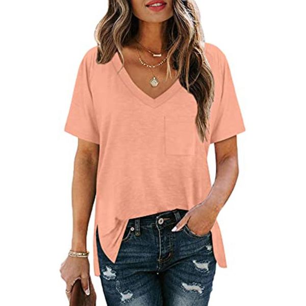 

women's t-shirt harajuku solid color women clothes casual v-neck loose short sleeve tee shirt 2021 ladies fashion d30, White