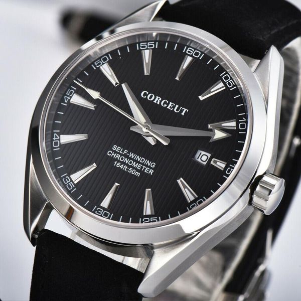 

wristwatches corgeut mens watch black dial 41mm date nh35 miyota8215 automatic mechanical sapphire crystal men wristwatch luxury brand, Slivery;brown