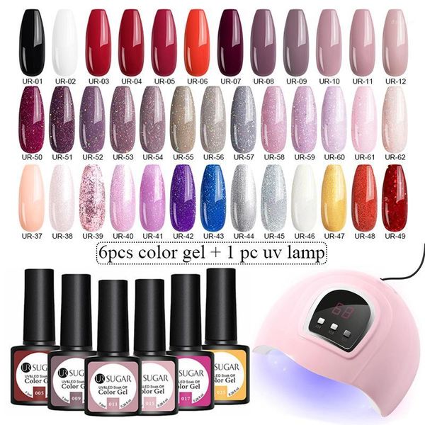 

sugar gel nail polish set uv 6pcs kit with lamp coat for art varnish manicure1