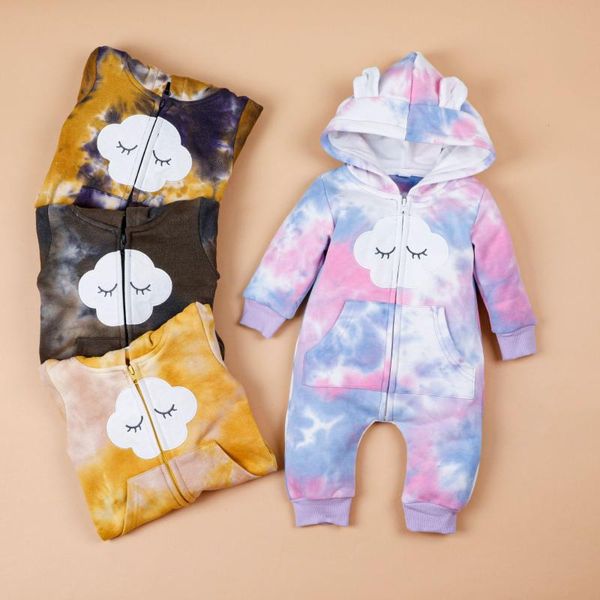 

jumpsuits baby's one-piece suit born infant warm long sleeve zip up tie-dye hooded jumpsuit rompers for toddler boys girls 0-18m, Blue