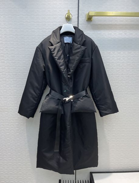 

milan runway down & parkas 2021 winter lapel neck long panelled women's coats designer brand same style outerwear 1011-2, Black