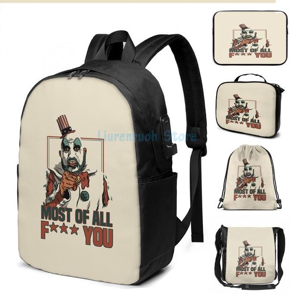 

funny graphic print uncle spaulding usb charge backpack men school bags women bag travel laptop