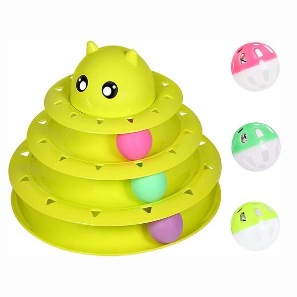 

cat toys pet toy three layerturntable training amusement plate kitten track disc ball cats tower accessories