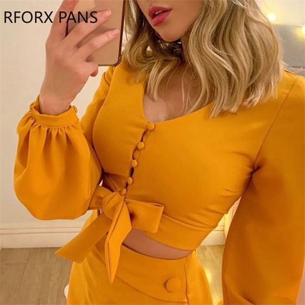 

lantern sleeve buttoned and short sets, Black;white