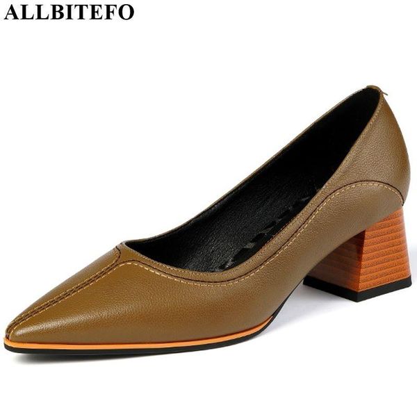 

dress shoes allbitefo size 34-41 genuine leather women heels office ladies casual high thick heel bow spring autumn girl, Black