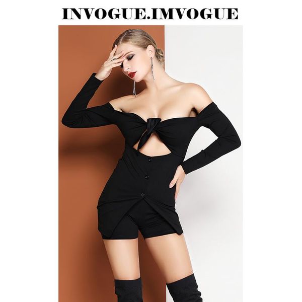 

women's two piece pants invogue . imvogue 2021 arrival elegant bow key hole off the shoulder long sleeves black two-piece set, White