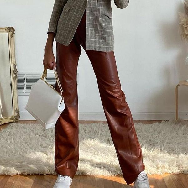 

women's pants & capris orangea fashion y2k faux leather women straight pockets summer elegant high waist trousers office lady slim vint, Black;white