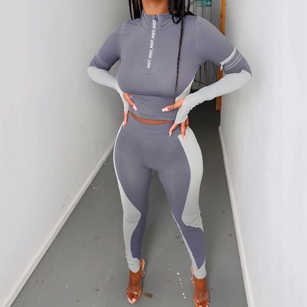 

2 piece outfits women letter zipper tracksuit spring turtleneck + legging sets femme casual sport matching set, Black;white