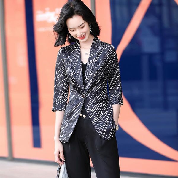 

women's suits & blazers korean style leopard print suit jacket, high-end sense of three-quarter sleeves, fashionable and all-match west, White;black