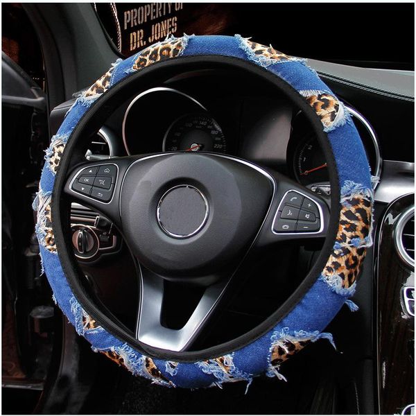 

steering wheel covers universal car cover car-styling suitable leopard denim auto steering-wheel accessories