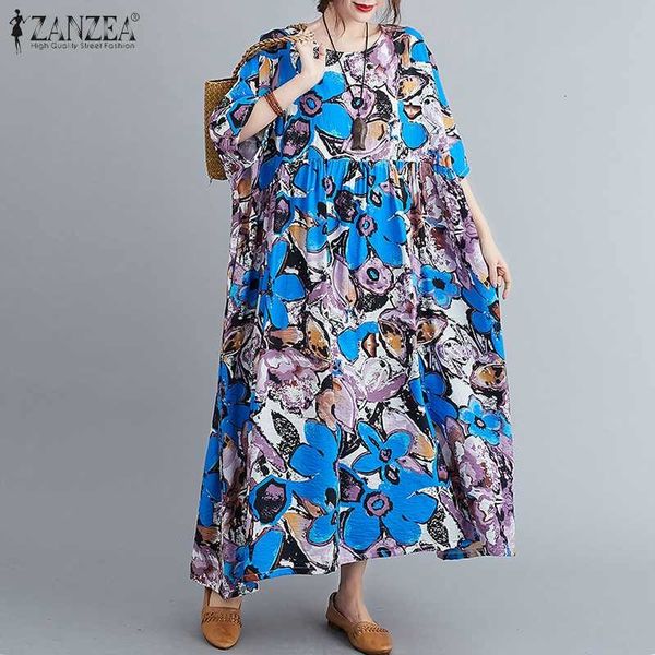 

dresses kaftan printed maxi dress women's summer sundress 2021 casual short sleeve baggy vestidos female o neck robe plus size 7, Black;gray