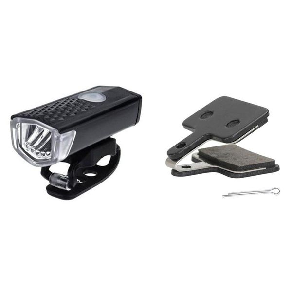 

bike lights mtb bicycle led head front light and rear tail lamp with 1 pair resin disc brake pads for