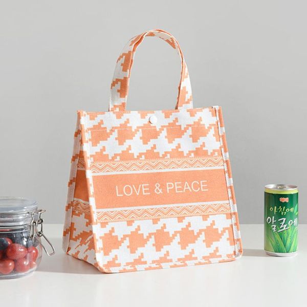 

women's lunch bag for women funny cartoon kids bento cooler bags plaid printing breakfast box portable picnic travel storage