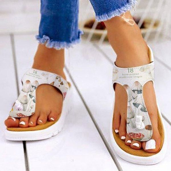 

women's pu mushroom printed herringbone flat heel platform comfortable classic flip flops fashion trend all-match sandals 6kf051 slippe, Black