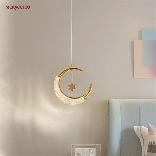 

pendant lamps nordic ins creative gold moon star acrylic led lights for kids girls bedroom restaurant home deco hanging lamp fixtures