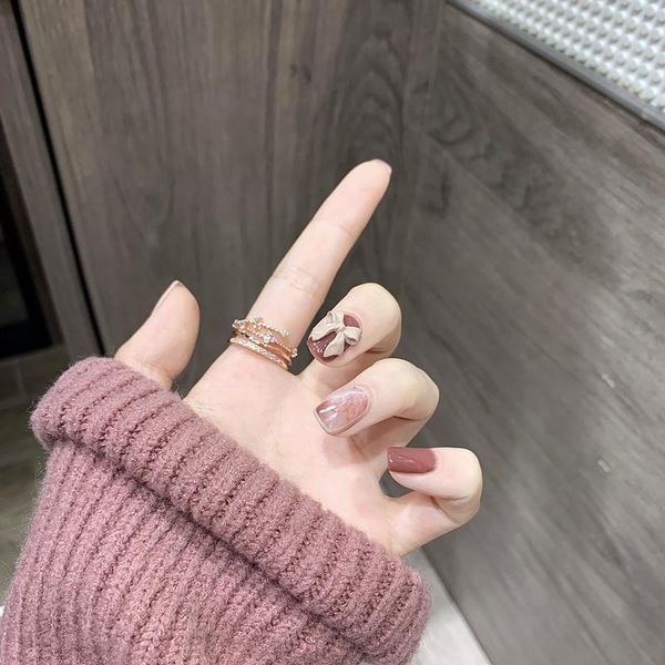 

false nails 24pcs butterfly decoration wear long paragraph fashion manicure patch save time wearable jelly nail to, Red;gold