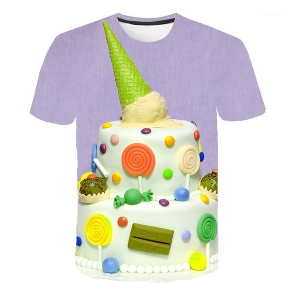 

men's t-shirts birthday cake printed short sleeve funny cartoon 3d t-shirt large size pullover fashion top, White;black
