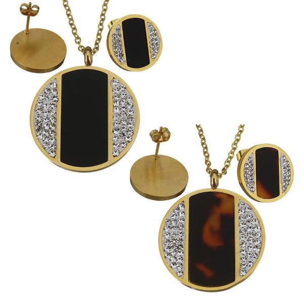 

earrings & necklace stainless steel jewelry sets 2021 women girl wedding christmas gift rhinestone stud earring gold color pendant, Silver