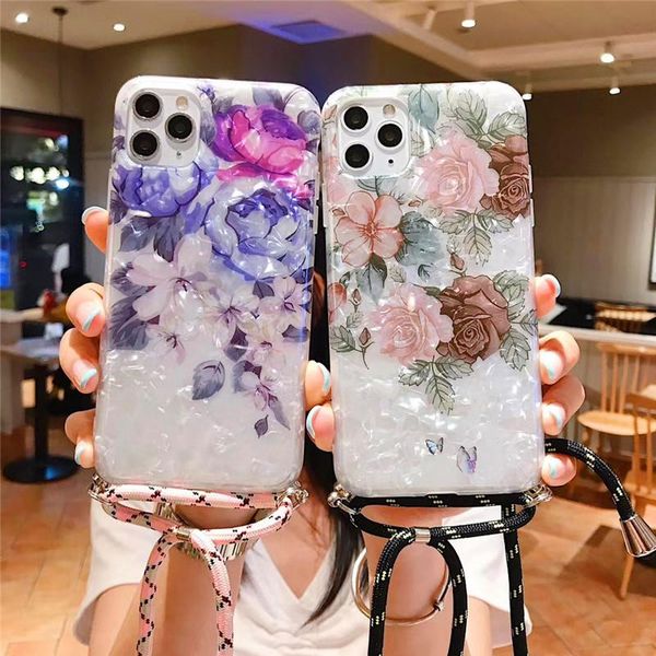 

cell phone pouches suitable foriphone11pro mobile shell flower cluster silicone soft se all-inclusive belt lanyard fashion