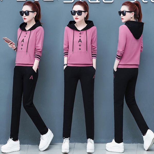 

hoodies autumn clothes korean fashion womenpant clothing long sleeve outfit two piece pants set fall for, White