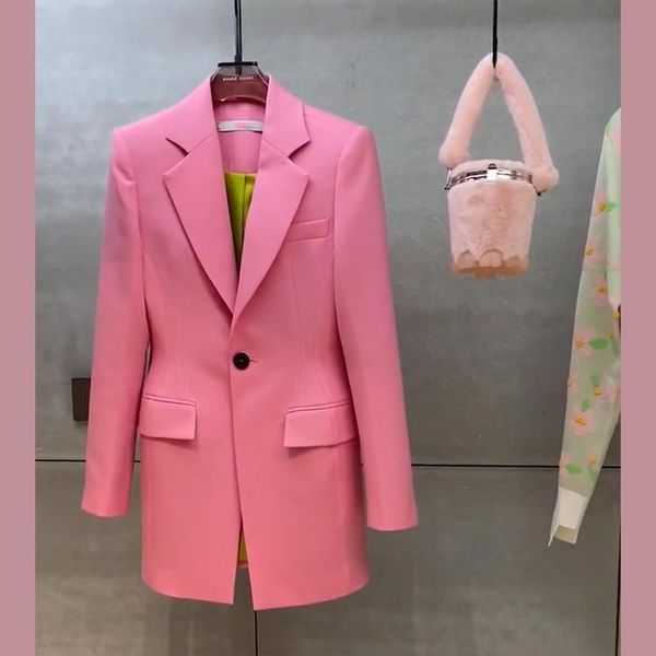 

women's suits & blazers high street est 2021 stylish designer jacket pink single button hourglass long blazer, White;black