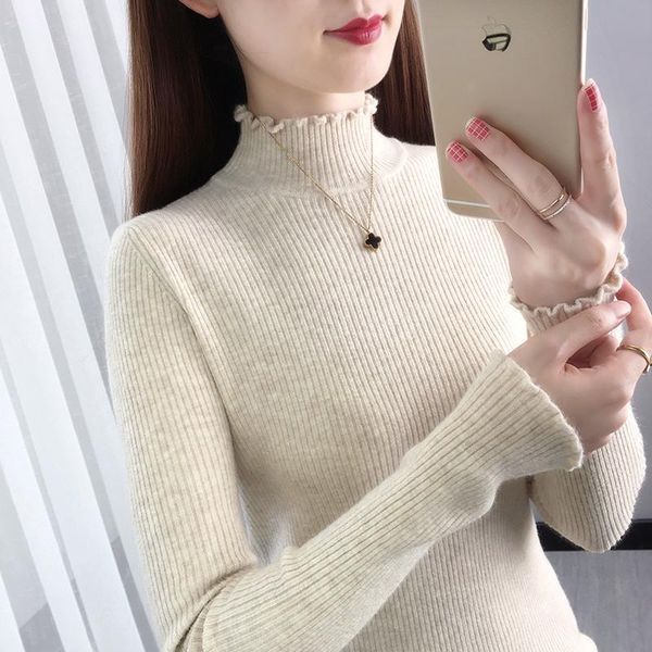 

women's sweaters 217974 room 7 row 4 bottom] vertical stripe edge solid color knitted versatile bottoming shirt [1690] 32, White;black