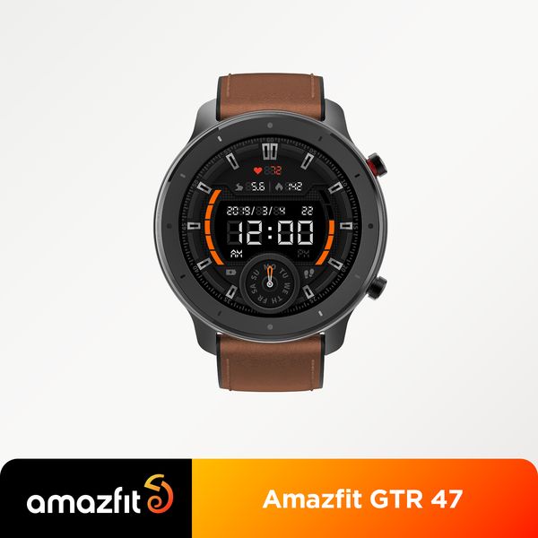 

global version amazfit gtr 47mm gps smart watch 5atm waterproof smartwatch 24 days battery music leather strap, Slivery;brown