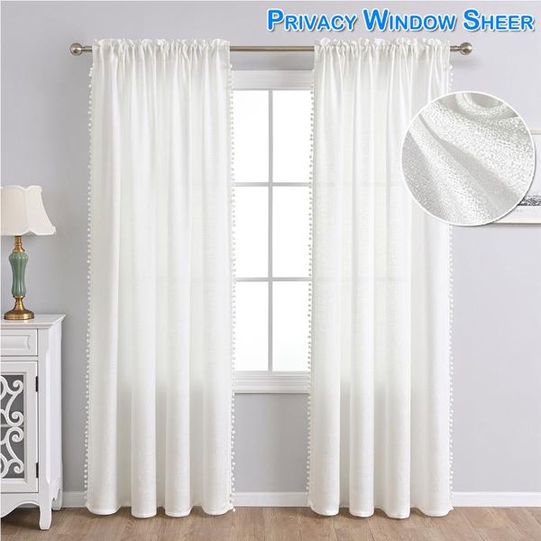 

curtain & drapes white semi sheer for living room modern tassel window drape solid ball pompom bedroom privacy panels home decor